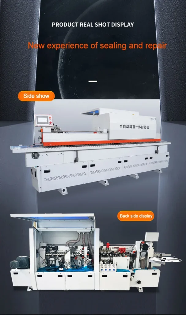 Woodworking Pre-Milling Gluing Pvc Mdf Automatic Curve Slanted Edge Banding Machine Corner Trimming