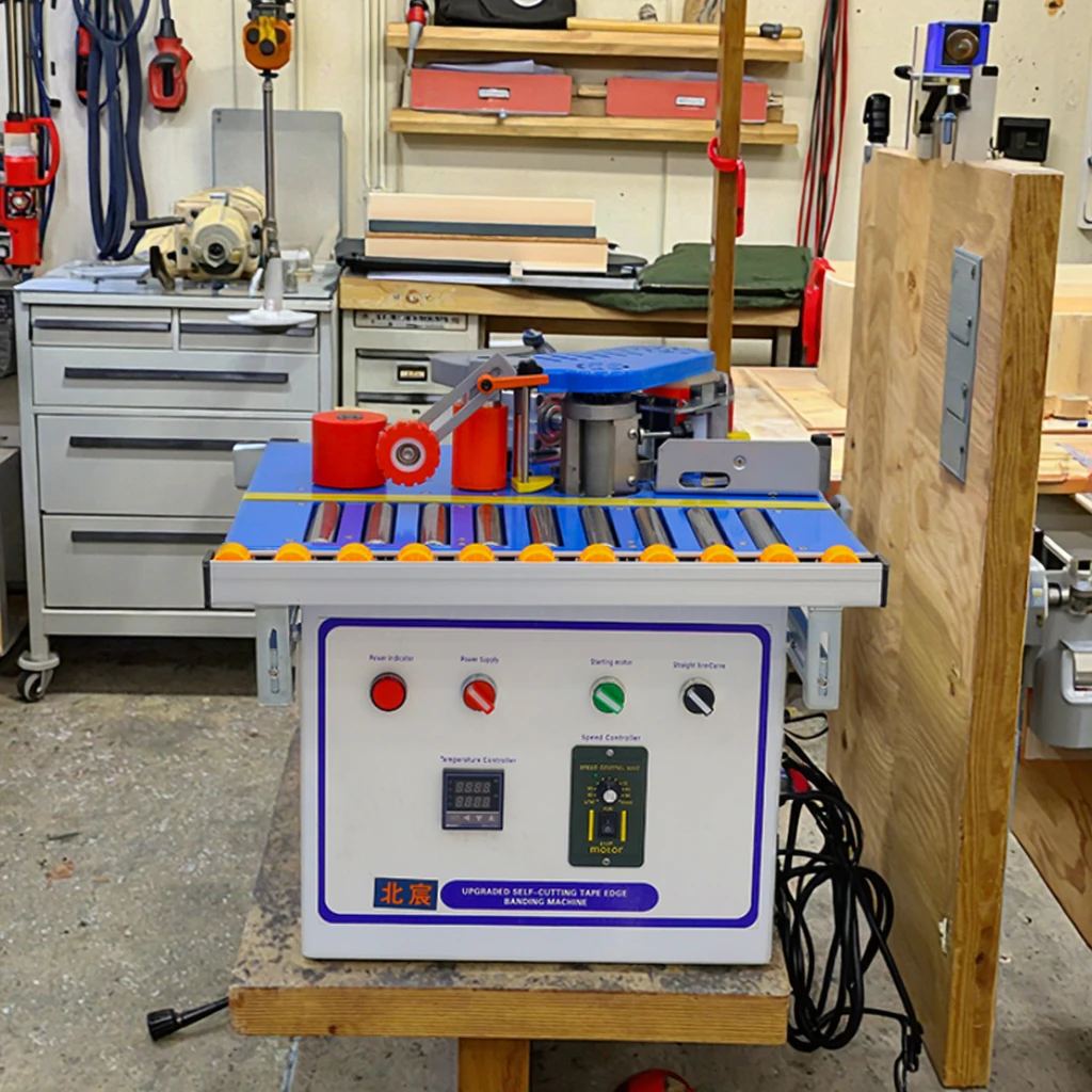 Portable ST70 Woodworking Machinery Popular Plywood Production Edge Banding Gluing Cleaning Functions PLC Gearbox Motor