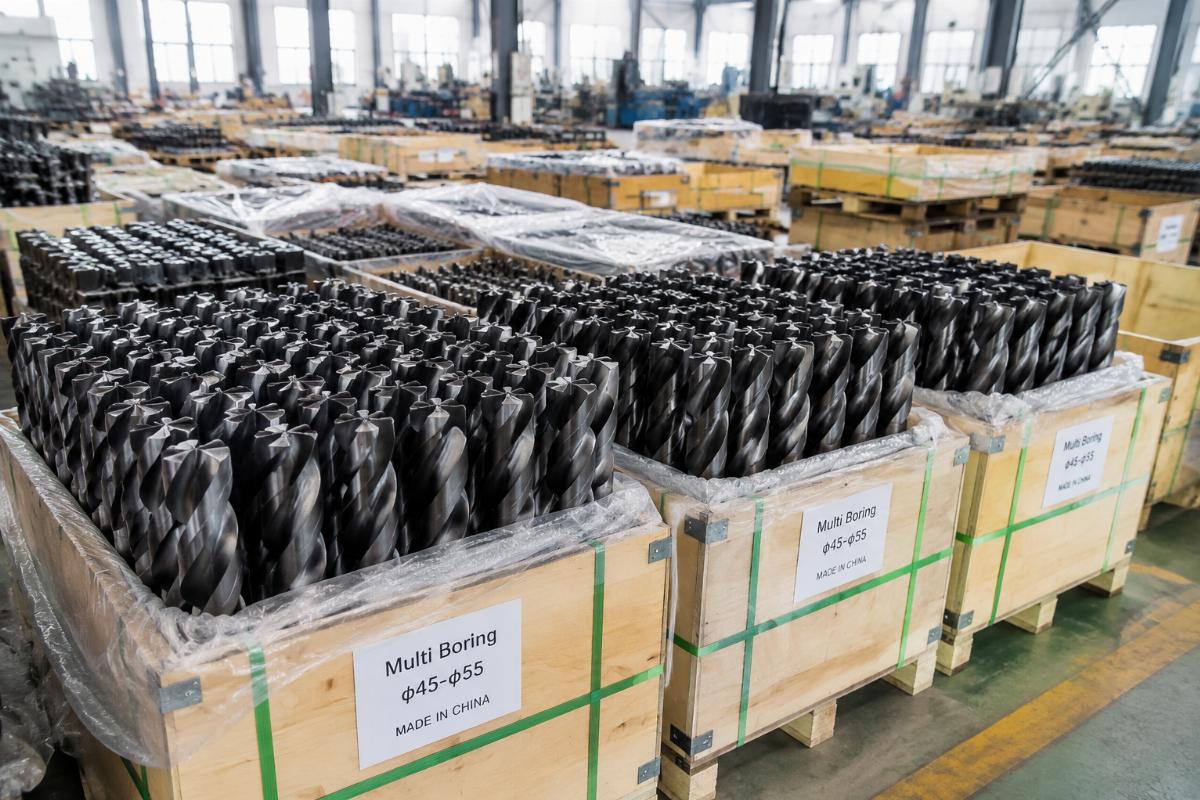 bulk multi-boring drill bits from Chinese supplier Bulk packaged multi-boring drill bits ready for shipment at a Chinese factory
