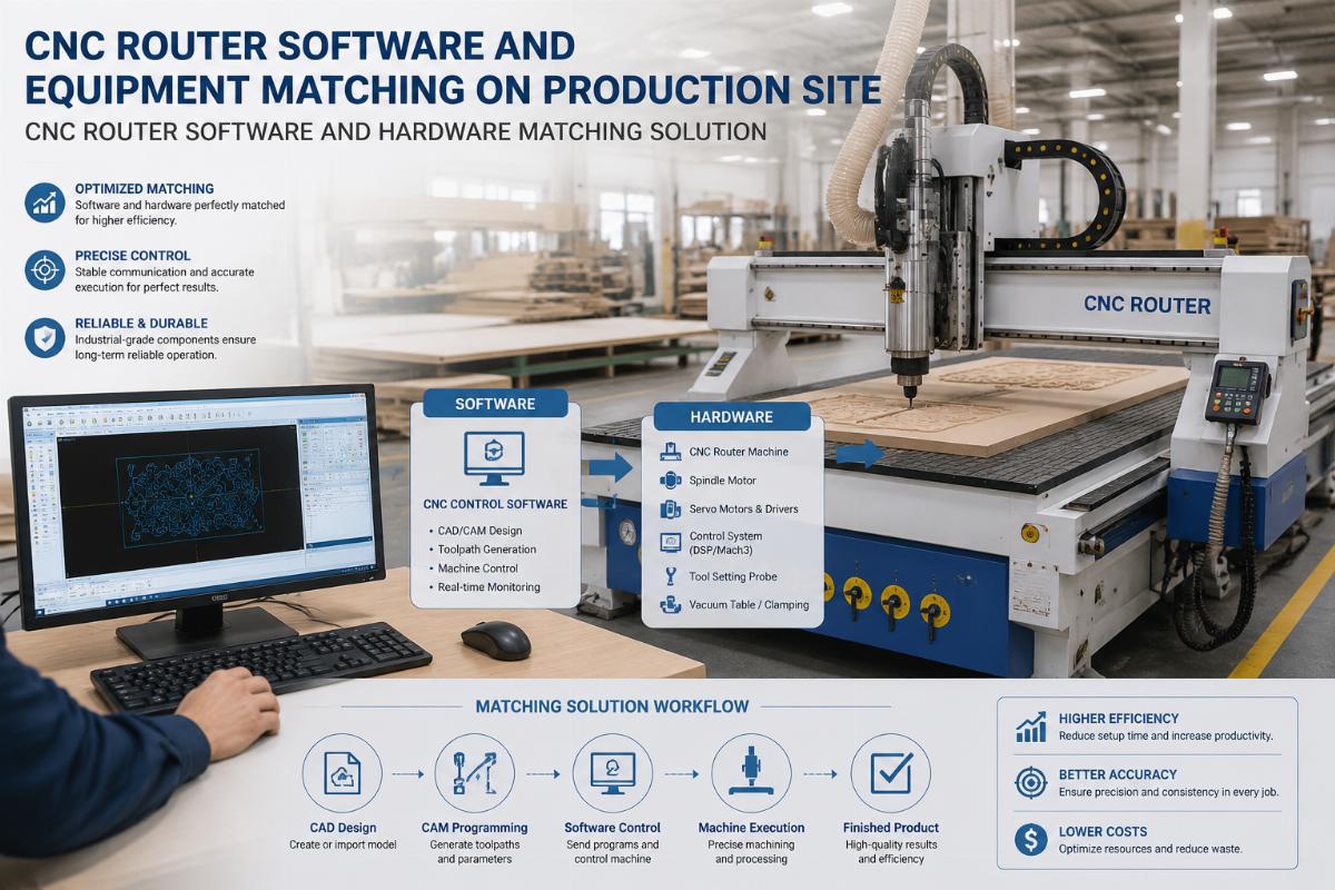 CNC router software and equipment matching on production site