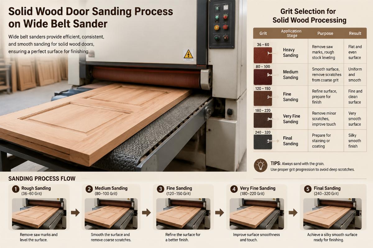 grit selection for solid wood processing Solid wood door sanding process on wide belt sander