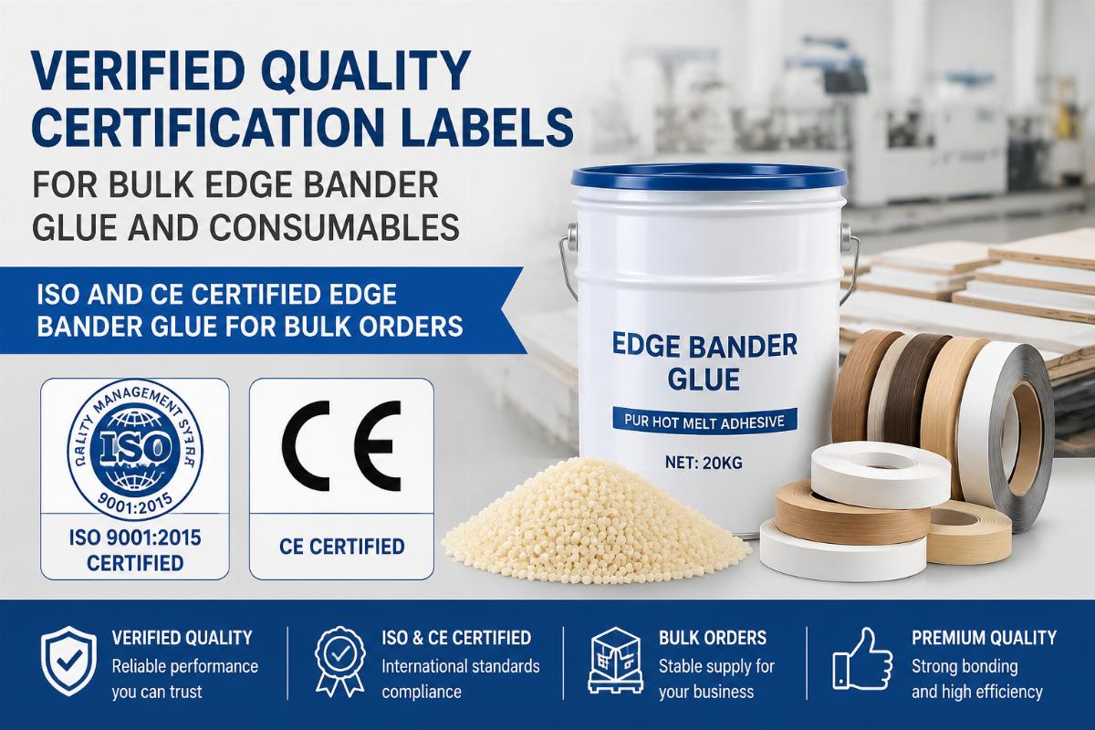 ISO and CE certified edge bander glue for bulk orders Verified quality certification labels for bulk edge bander glue and consumables