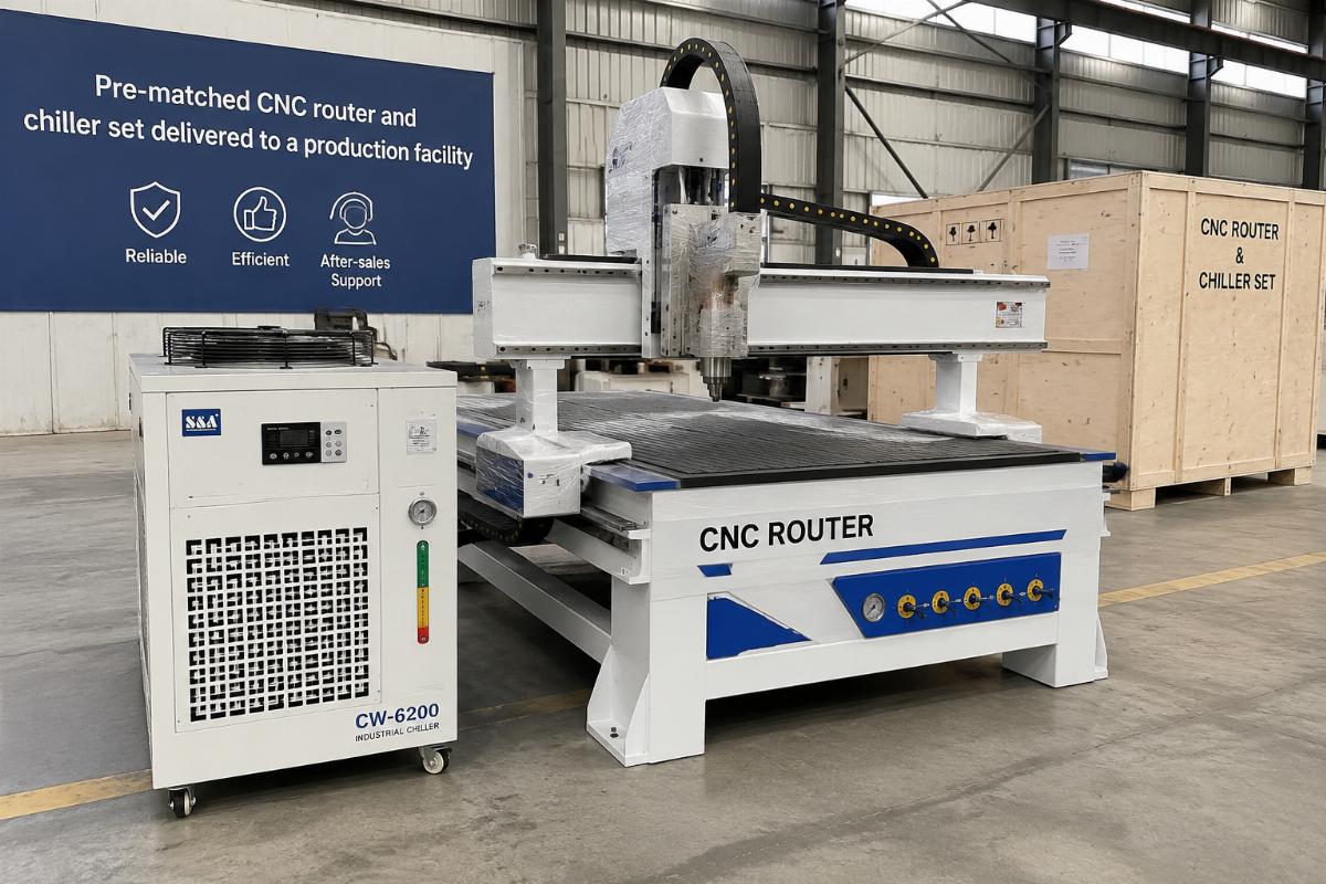 Pre-matched CNC router and chiller set delivered to a production facility